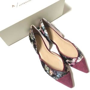 Anthropologie Floral Velvet Pointed Dorsay Flats